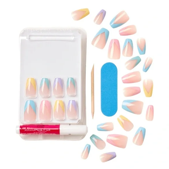 3/$15 🌸 Kiss Voguish Fantasy Disco Ball Multicolor Pastel Press On Nails Coffin - Picture 3 of 8